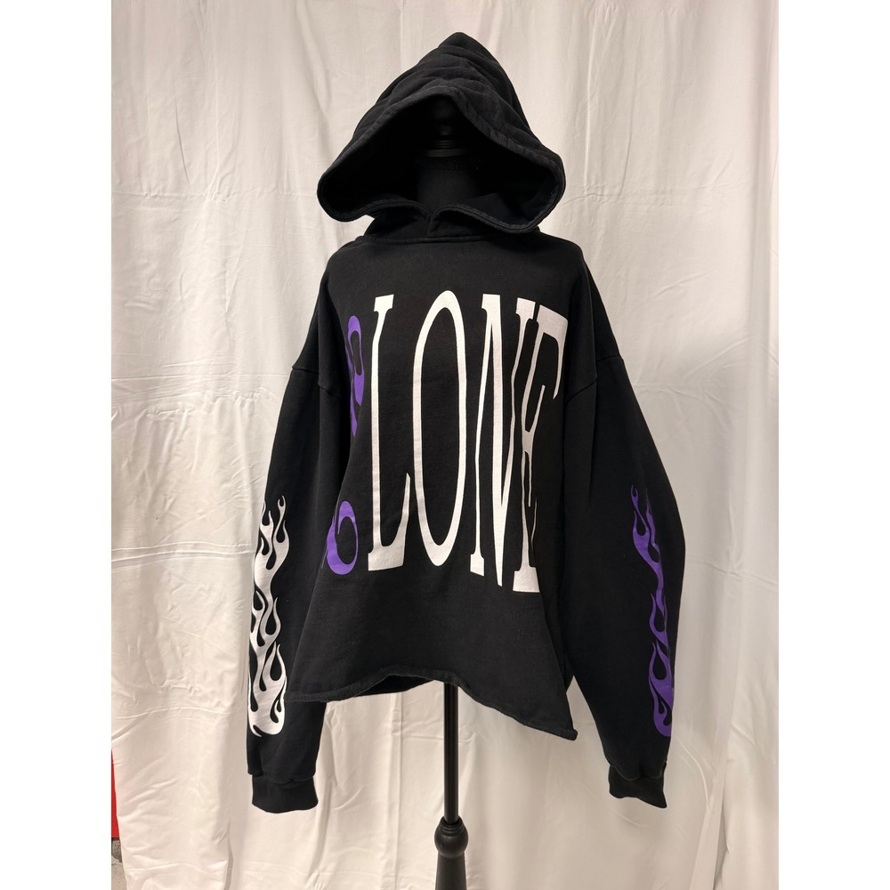 Vlone x Palm Angels Black Purple Flame Cropped Hoodie XL Streetwear Rare